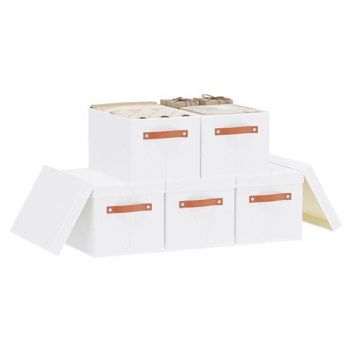 5-teiliges Aufbewahrungsbox-Set, faltbare Aufbewahrungsbox mit Deckel, Aufbewahrungskörbe mit Griffen, Stoffaufbewahrungsboxen für Kleidung