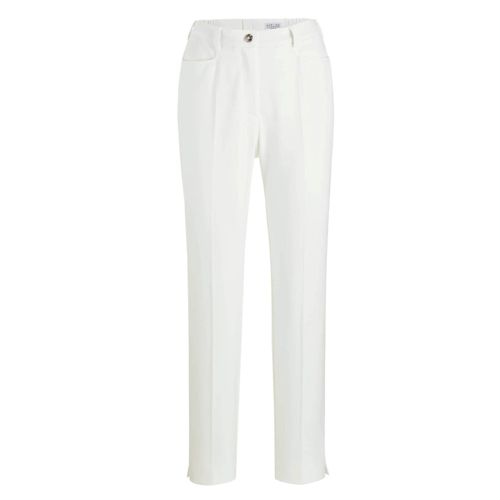 Stoffhose GOLDNER "Kurzgröße Bauchweghose Adelina mit Formbund", Damen, Gr. 21, K-Gr, weiß (cremeweiß), Obermaterial: 63% Polyester PES. 33% Viskose CV. 4% Elasthan EL., Hosen Stoffhose, Pflegeleichtes Material