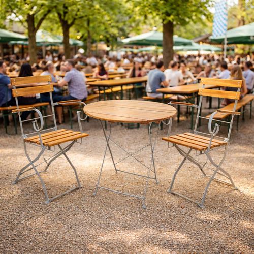 3er Biergarten Set Biergartengarnitur Biergartenmöbel Akazie Ø80cm