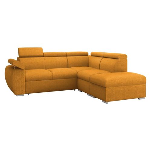 MIRJAN24 Ecksofa Boston 2RR1P, Eckcouch mit zwei Bettkästen und Schlaffunktion, Verchromte Metallfüße, Einstellbare Kopfstützen (Farbe: Flow 10, Seite: Rechts 2R+R+1P(65)+PUFAP)