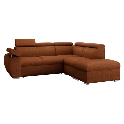 MIRJAN24 Ecksofa Boston 2RR1P, Eckcouch mit zwei Bettkästen und Schlaffunktion, Verchromte Metallfüße, Einstellbare Kopfstützen (Farbe: Flow 09, Seite: Rechts 2R+R+1P(65)+PUFAP)