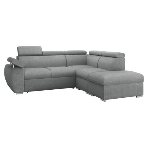 MIRJAN24 Ecksofa Boston 2RR1P, Eckcouch mit zwei Bettkästen und Schlaffunktion, Verchromte Metallfüße, Einstellbare Kopfstützen (Farbe: Flow 17, Seite: Rechts 2R+R+1P(65)+PUFAP)