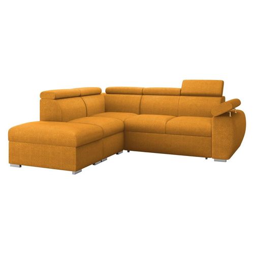 MIRJAN24 Ecksofa Boston 2RR1P, Eckcouch mit zwei Bettkästen und Schlaffunktion, Verchromte Metallfüße, Einstellbare Kopfstützen (Farbe: Flow 10, Seite: Links PUFAP+R+1P(65)+2R)