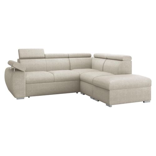MIRJAN24 Ecksofa Boston 2RR1P, Eckcouch mit zwei Bettkästen und Schlaffunktion, Verchromte Metallfüße, Einstellbare Kopfstützen (Farbe: Flow 03, Seite: Rechts 2R+R+1P(65)+PUFAP)