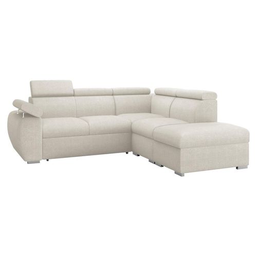 MIRJAN24 Ecksofa Boston 2RR1P, Eckcouch mit zwei Bettkästen und Schlaffunktion, Verchromte Metallfüße, Einstellbare Kopfstützen (Farbe: Flow 06, Seite: Rechts 2R+R+1P(65)+PUFAP)