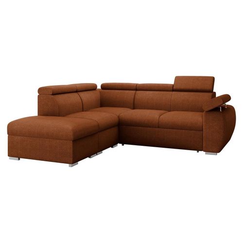 MIRJAN24 Ecksofa Boston 2RR1P, Eckcouch mit zwei Bettkästen und Schlaffunktion, Verchromte Metallfüße, Einstellbare Kopfstützen (Farbe: Flow 09, Seite: Links PUFAP+R+1P(65)+2R)