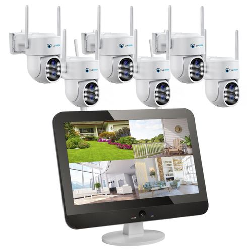 LUVISION Dual WLAN PTZ Überwachungssystem mit 12,5" Monitor,Mikrofon, Sirene, Nachtsicht, KI Bewegungsverfolgung 6 Kameras