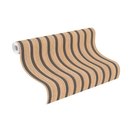 Papiertapete RASCH "Papiertapete mit Holzpaneelen in Braun", braun, B:53m L:10,05m, Papier, Tapeten, Papiertapete, Akustikpaneel-Optik