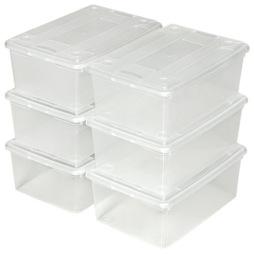 tectake® 6er-Set Schuhbox, mit Deckel, stapelbar, 33 x 23 x 12 cm