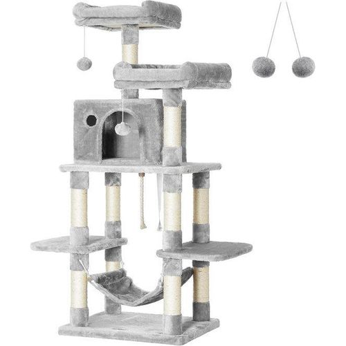 Krallenschutzsäule 150cm Hellgrau mit Haarbällen