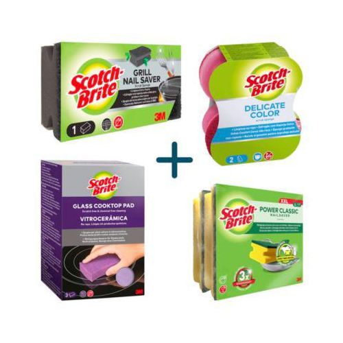 Scotch-Brite® Schwammset, 10-teilig, Glaskeramik, 3 Stück + Griffschwamm XXL, 4 Stück + Delicate Color Comfort, 2 Stück + Grill, 1 Stück