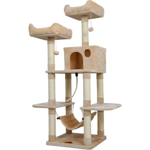 Katzenkrabbaum multi-level Kletterturm 145cm Beige Plüsch