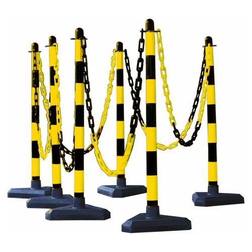 Moravia Kettenständer Set mit Dreiecksfuß schwarz/gelb 10 m Kette + Verbinder + Haken 6 Stk.