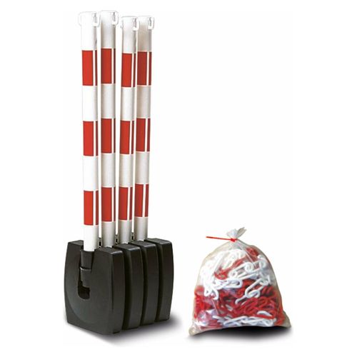 Moravia Kettenständer Set klappbar rot/weiß 4 Pfosten 50 x 900 mm + 10 m Kette 4 Stk.