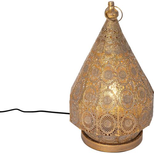 QAZQA - Orientalisch Orientalische Tischlampe Gold I Messing 26 cm - Mowgli I Wohnzimmer I Schlafzimmer - Stahl Rund - LED geeignet E27