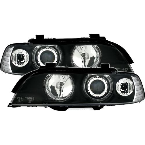 Eagle Eyes Angel Eyes Scheinwerfer Set in Schwarz für 5er BMW E39, Bj. 1995-2000