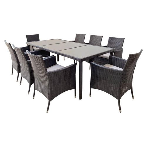 Gartenmöbelset ZORELIA 8 Plätze braun und beige mit großem Tisch und Stühlen