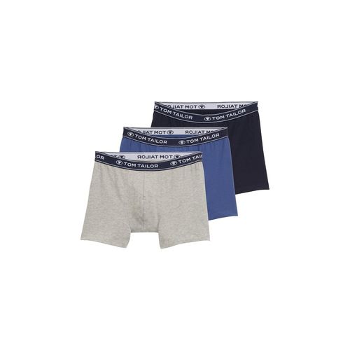 TOM TAILOR Herren Mittellange Boxershorts im 3er-Pack, blau, Uni, Gr. S