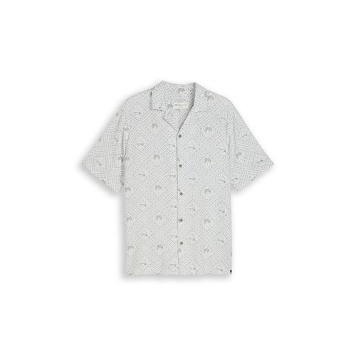 TOM TAILOR DENIM Herren Relaxed Fit Resort Hemd mit Leinenanteil, grün, Palmenprint, Gr. XL