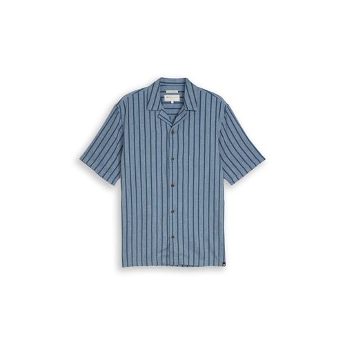 TOM TAILOR DENIM Herren Relaxed Fit Resort mit Leinenanteil, blau, Gestreift, Gr. M