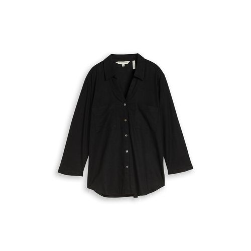 TOM TAILOR Damen Hemdbluse mit Leinenanteil, schwarz, Uni, Gr. 38