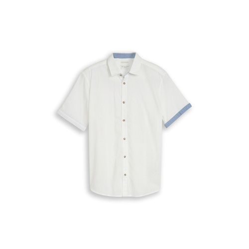 TOM TAILOR Herren Regular Fit Kurzarmhemd mit Leinenanteil, weiß, Uni, Gr. M