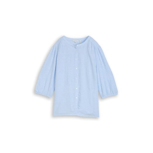 TOM TAILOR Damen Plus Size - Bluse mit Leinenanteil, blau, Gestreift, Gr. 50