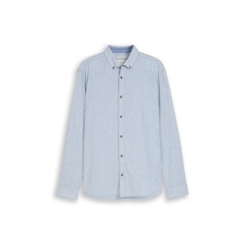 TOM TAILOR Herren Regular Fit Kurzarmhemd mit Leinenanteil, blau, Gestreift, Gr. XL