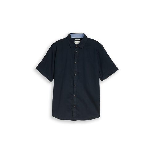 TOM TAILOR Herren Regular Fit Kurzarmhemd mit Leinenanteil, blau, Uni, Gr. XXXL