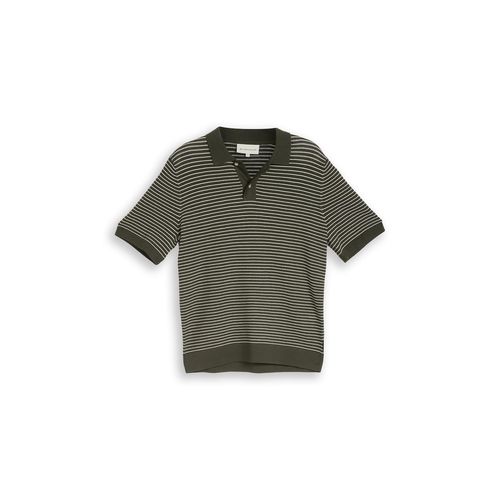 TOM TAILOR Herren Strickpullover mit Polokragen, grün, Gestreift, Gr. XXL