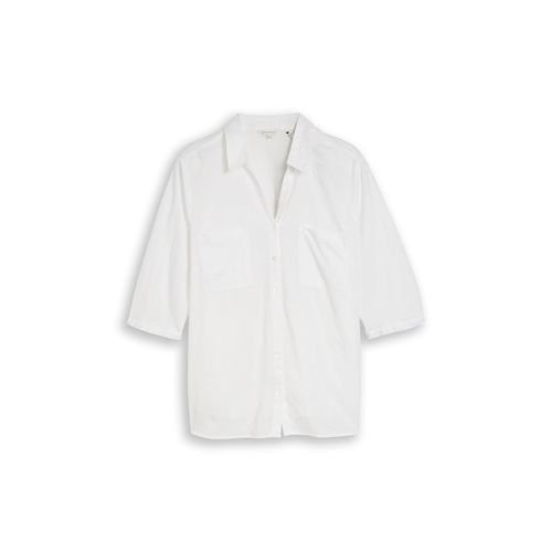 TOM TAILOR Damen Plus Size - Hemdbluse mit Leinenanteil, weiß, Uni, Gr. 52