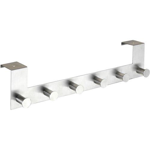 Türhaken WENKO "Modell Celano", silber (silberfarben), B:7,5cm H:11cm L:39cm, Edelstahl, Haken, Türhaken, Türgarderobe, Hakenleiste mit 6 Haken