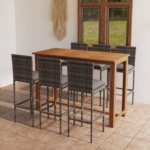 [Home] 7-tlg. Gartenbar-Set mit Kissen Grau , Neue Mode 2024 im häuslichen Leben