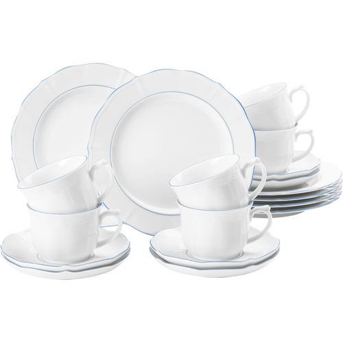 Kaffeeservice SELTMANN WEIDEN "Kaffeeservice 18-teilig Sonate Blue Lines", weiß, blau, 18 Stk., Porzellan, Geschirr-Sets, Kaffeeservice, Kaffeetasse, Untertasse, Teller