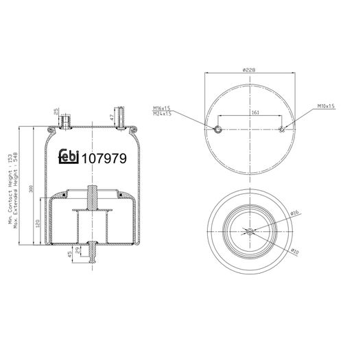FEBI BILSTEIN Federbalg, Luftfederung 107979 ungelenkte Vorlaufachse 228mm für Volvo