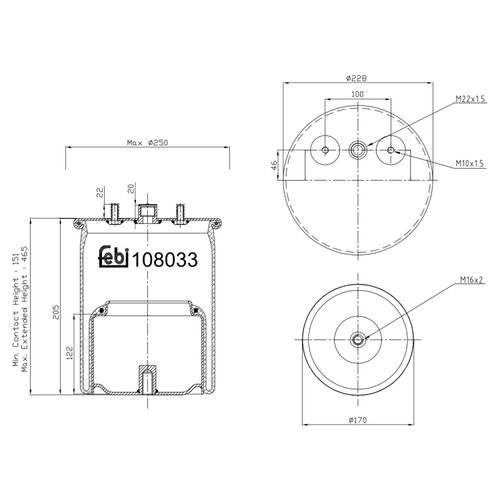 FEBI BILSTEIN Federbalg, Luftfederung febi Plus 108033 ungelenkte Nachlaufachse 170mm für DAF