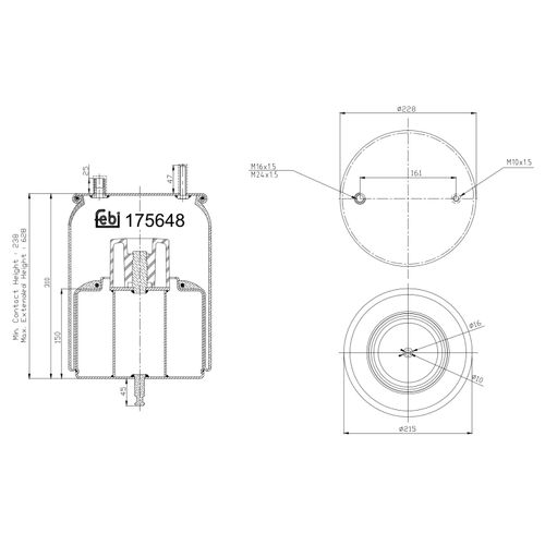 FEBI BILSTEIN Federbalg, Luftfederung 175648 ungelenkte Vorlaufachse 215mm für Volvo