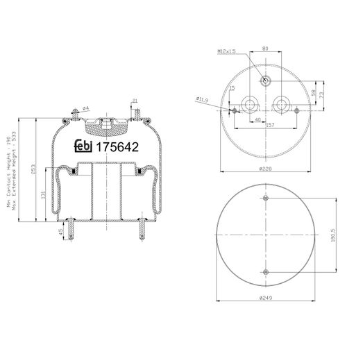 FEBI BILSTEIN Federbalg, Luftfederung 175642 ungelenkte Vorlaufachse 249mm