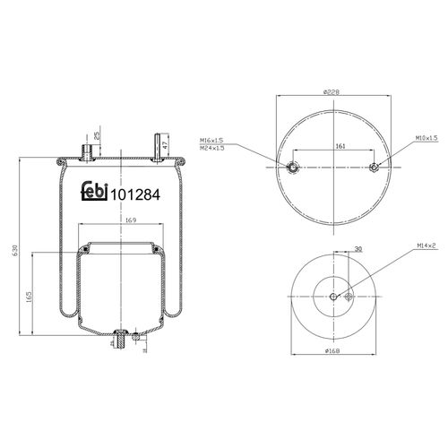 FEBI BILSTEIN Federbalg, Luftfederung 101284 ungelenkte Nachlaufachse 168mm für Volvo