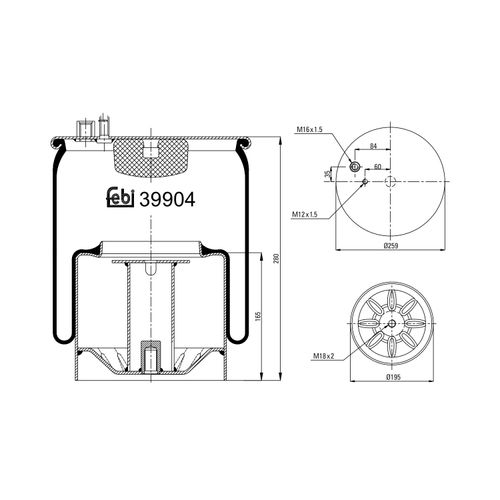 FEBI BILSTEIN Federbalg, Luftfederung 39904 ungelenkte Vorlaufachse 196mm für MAN