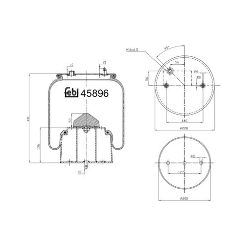 FEBI BILSTEIN Federbalg, Luftfederung 45896 ungelenkte Vorlaufachse 200mm