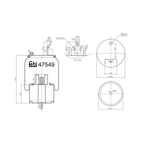 FEBI BILSTEIN Federbalg, Luftfederung 47549 gelenkte Vorlaufachse 200mm für Volvo