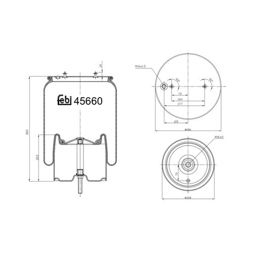 FEBI BILSTEIN Federbalg, Luftfederung 45660 ungelenkte Vorlaufachse 228mm