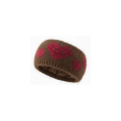 Stirnband STYLEBREAKER "Strick Stirnband mit Herz Muster", Damen, braun (braun, rot), Modisch, Mützen Stirnband
