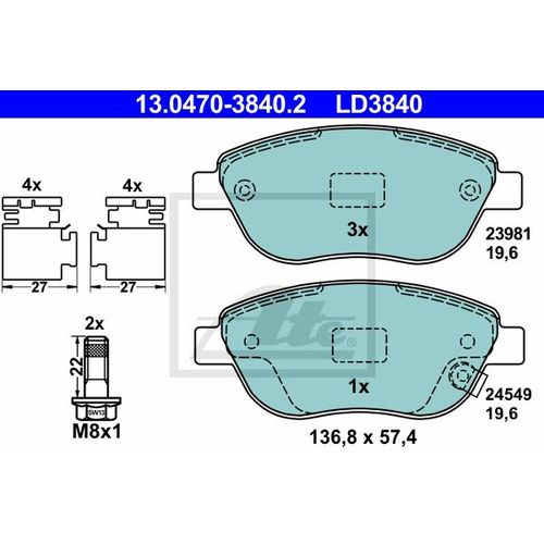 ATE Bremsensatz, Scheibenbremse ijzjsghev8 Vorderachse belüftet 284mm 22mm für Vaughall Opel Fiat
