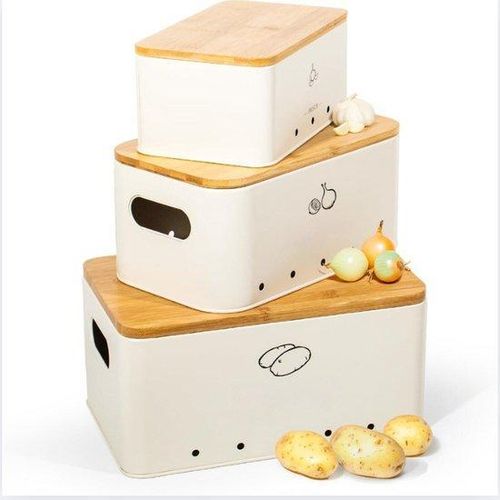 Kartoffelaufbewahrungsbox, 3er-Set, Aufbewahrungsbehälter für Kartoffeln, Zwiebeln und Knoblauch, hält länger frisch (mattbeige)