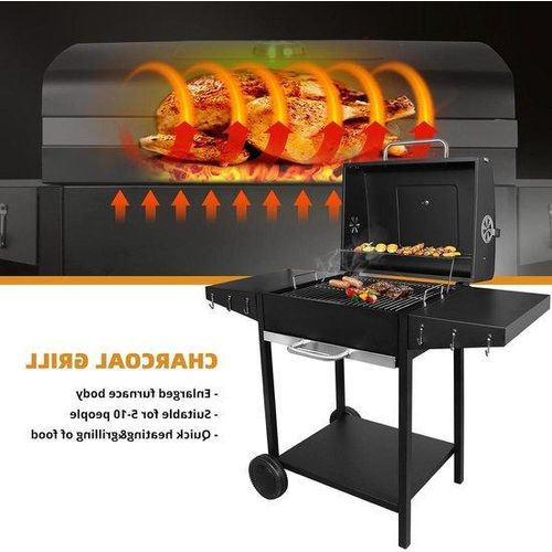 Kohlegrill mit Temperaturregelung schwarz 2 Räder
