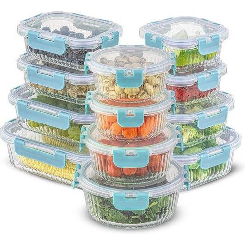 24 Stück Glasbehälter mit Deckel, luftdicht, tiefgefrier- und spülmaschinenfest
