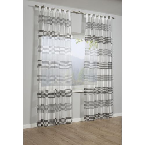Gardine GARDINIA "Schlaufenschal Webstreifen", grau (silbergrau), B:140cm H:245cm, Obermaterial: 100% Polyester, Gardinen, Gardine, mit Webstreifen Muster