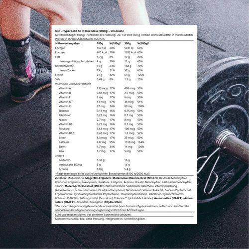 USN Hyperbolic All in One Mass (6000g) Dutch Chocolate - Gewichtszunahme - Mit Kreatin